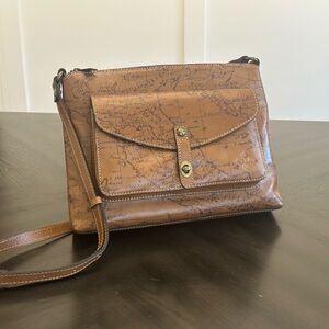 Patricia Nash Leather Kenilworth Signature Map Riot Rust Crossbody Bag